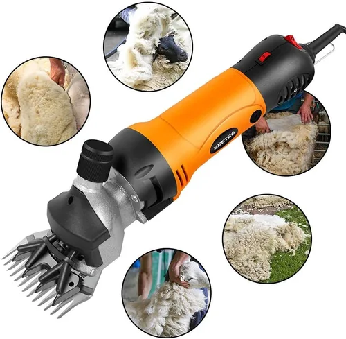Vista 7 de BEETRO Tijeras eléctricas profesionales de ovejas de 500 W, cortadoras de aseo de animales para ovejas, cabras alpacas y más, 6 velocidades de corte
