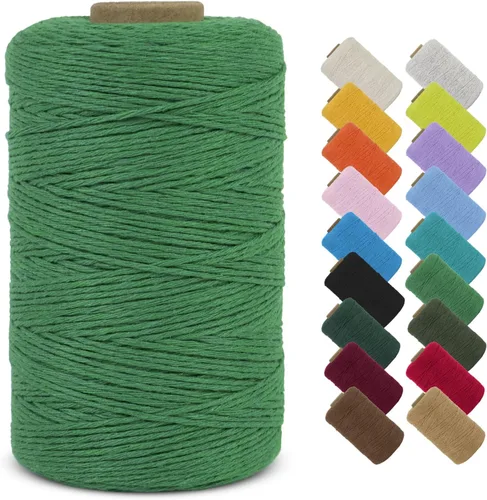 Vista 18 de Cuerda de macramé de algodón natural de 0.039 in x 426 yardas, cuerda de colores para manualidades, fabricación de joyas, colgar en la pared Verde