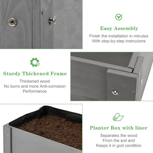 Vista 5 de Cama de jardín elevada con patas (31 x 16 x 31 pulgadas), maceta elevada de madera maciza para exteriores