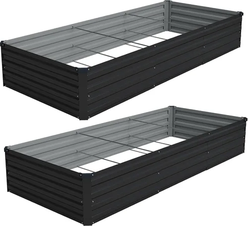 Vista 9 de Vengarus Kit de cama de jardín galvanizado elevado de 6 x 3 x 1 pies (paquete de 2), maceta de metal para exteriores, contenedor rectangular de Negro