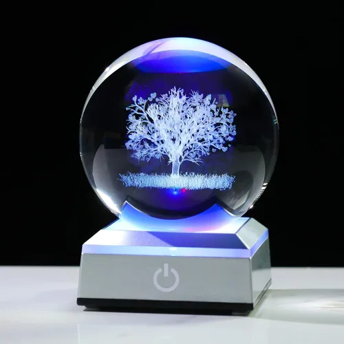 Vista 16 de Bola de cristal 3D grabada con colibrí en 3D con base LED colorida, esfera de vidrio de 8 cm, ideas para decoración del hogar y regalos para amigos
