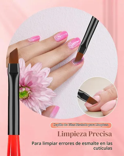 Vista 7 de 3 piezas de brochas de limpieza de arte de uñas, brochas de uña redondas/anguladas/planas resistentes a la acetona para remover esmalte de gel
