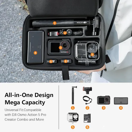 Vista 3 de AMAZEAR Funda de transporte para DJI Osmo Action 5 Pro, accesorios DJI Action5 Pro, protector compacto y rígido, bolsa de transporte portátil