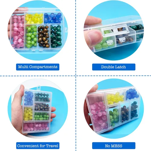 Vista 4 de TeTeBak Caja Organizadora de Plástico con Divisores - 2 PCS Contenedores de Plástico Pequeños con Compartimentos, Caja de Almacenamiento de 6