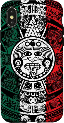 Vista 5 de Funda para iPhone 17 con calendario maya azteca con diseño de piedra solar envejecida de la bandera de México