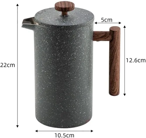 Vista 7 de Cafetera de prensa francesa de acero inoxidable, doble pared aislada, cafetera y tetera, mantiene el café o té preparado caliente, 33.8 fl oz, gris