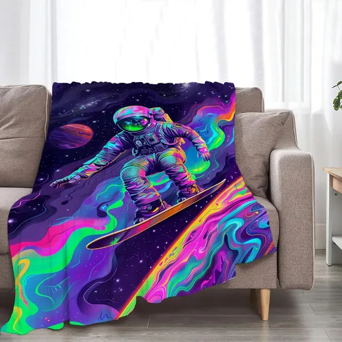 Vista 2 de Manta de Astronauta Manta de Tiro Espacial Regalos y Decoración de Astronauta Manta de Astronauta de Fantasía para Niños Niñas Mujeres Hombres Niños