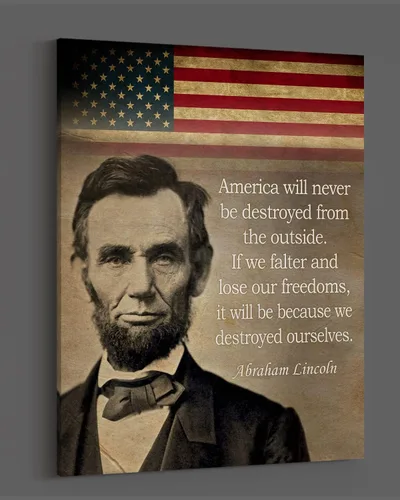 Vista 4 de Govivo Cita Histórica de Abraham Lincoln - Arte Decorativo Patriótico del Presidente Americano en la Pared - obra de arte sin marco impresa en lienzo