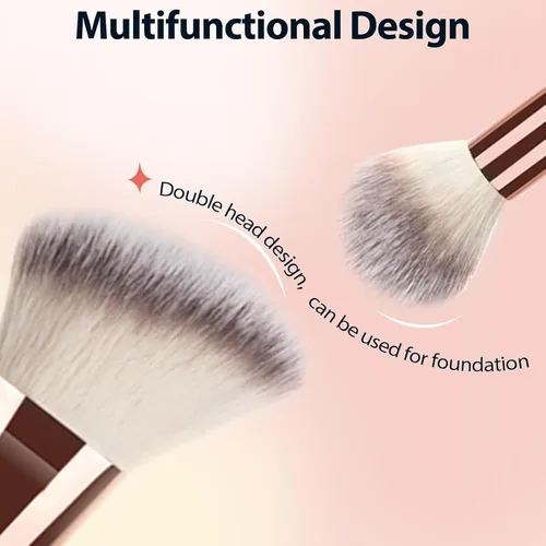 Vista 2 de 2 brochas de maquillaje de doble punta para contornear mezcla y bronceado, cepillo de base en ángulo y cepillo corrector Premium Luxe Hair para una