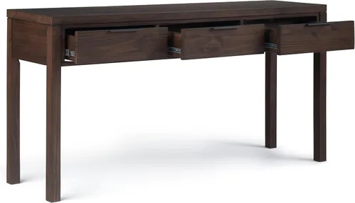 Vista 4 de SIMPLIHOME Hollander - Mesa consola de madera maciza con 3 cajones de 60