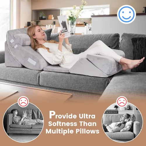 Vista 2 de GORELAX Juego de almohadas de cuña para cama, 6 cojines de espuma viscoelástica ajustables para reflujo ácido, anti ronquidos, almohadas