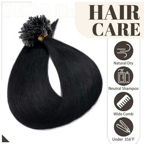Vista 188 de SEGO Extensiones de cabello humano con micro cuentas, extensiones de cabello humano con micro bucle, lacio, natural, fusión fría, 1.76 oz/paquete