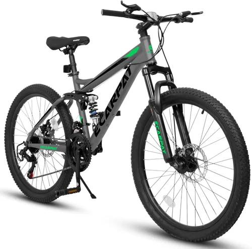 Vista 10 de 26 27.5 inch Mountain Bike Full Suspension, 21-Speed Steel Frame for Men & Women, Mechanical Disc Brakes Mens Mountain Bike, Outdoor Cycling