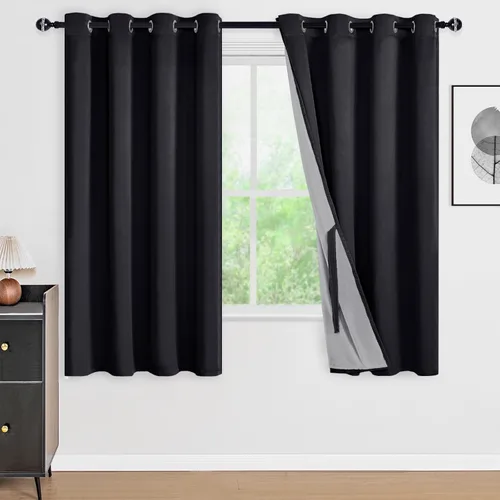 Vista 95 de DWCN - Cortinas 100% opacas para dormitorio con forro negro, cortinas de ventana de doble capa con aislamiento térmico que oscurecen toda la Azul
