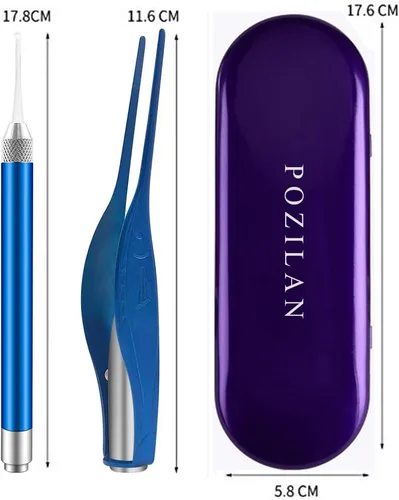 Vista 7 de POZILAN Pinzas para Cerumen con luz LED - Juego de 8 herramientas de limpieza para quitar cera de oído para niños y adultos, cuchara para cerumen