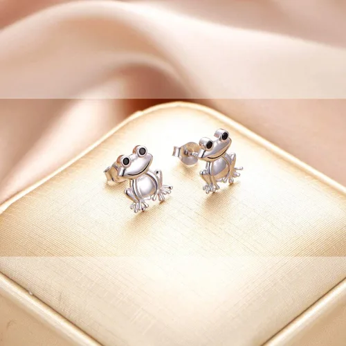 Vista 4 de Alphm Juego de joyas de plata de ley S925 con forma de corazón de rana, anillo y pulsera para mujeres y niñas