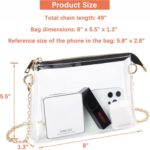 Vista 3 de Bolsa transparente aprobada para estadios ideal para controles de seguridad rápidos, bolso pequeño transparente para mujer
