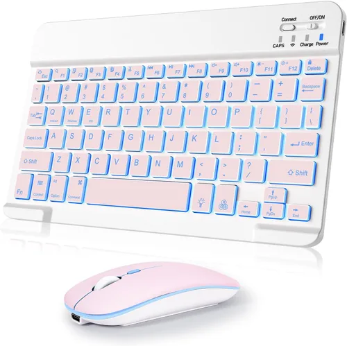 Vista 9 de Combo de teclado y mouse inalámbricos, teclado y mouse Bluetooth recargables con retroiluminación de 7 colores y receptor USB inalámbrico de 2.4