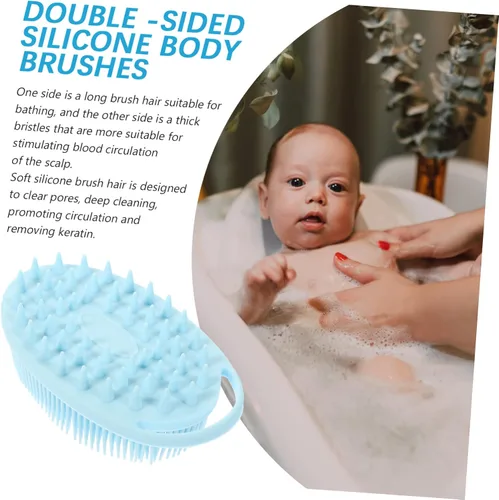 Vista 6 de Dual Sided Silicone Bath Brush for Boy Girl with Sensory Training Soft Bristles Durable Body Massaging Scrubber Gentle Exfoliating Wash Brush for