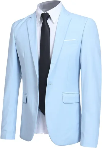 Vista 14 de Yffushi Blazer para hombre, saco elegante para hombre, talla ajustada, de un botón, casual/fiesta Negro