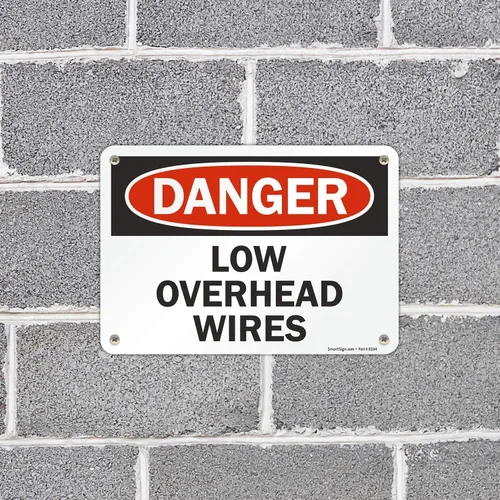 Vista 3 de SmartSign Letrero "Danger - Low Overhead Wires" Aluminio de 7 x 10 pulgadas
