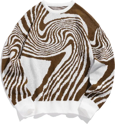 Vista 101 de ZAFUL Y2K - Suéter casual con estampado de llama estética para hombre, suéter de punto holgado, manga larga, cuello redondo