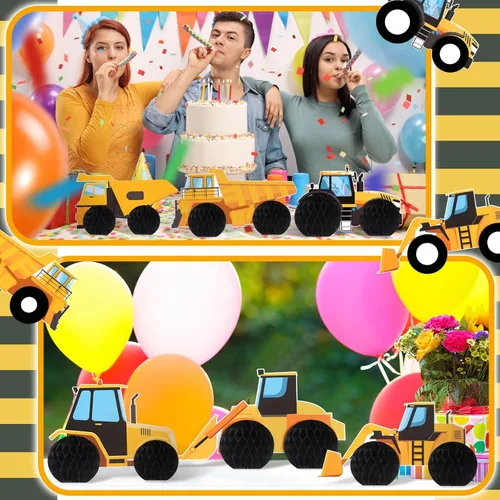 Vista 5 de Shappy 6 piezas de suministros de construcción para fiestas de cumpleaños, centros de mesa de construcción de panal de abeja, decoración