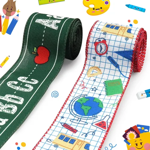 Vista 8 de Threetols 2 rollos de cinta de borde con alambre de 10 yardas, cinta de arpillera de números coloridos de 2.5 pulgadas, cinta de envoltura de regalo
