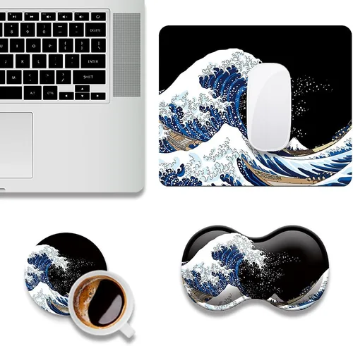 Vista 9 de Almohadilla de reposamuñecas para teclado ampliada, kit ergonómico de reposamuñecas para teclado y mouse con cojín de espuma viscoelástica, soporte