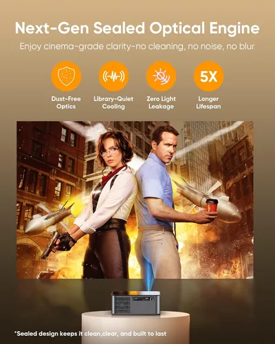 Vista 4 de Proyector Native 1080P con decodificación WiFi y Bluetooth 4K, compatible con proyector de películas Netflix con pantalla, HDR10/a prueba