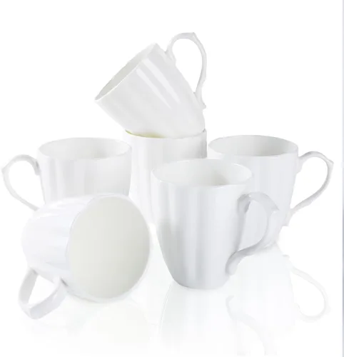Vista 9 de Juego de 2 tazas de café blancas de porcelana fina de lujo (8 onzas), tazas de té de cerámica estilo europeo, elegantes y duraderas tazas de café