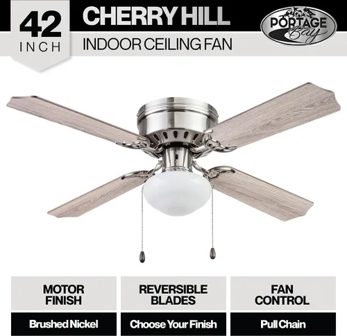 Vista 2 de Portage Bay 51490 Cherry Hill Ventilador de techo, 42, níquel cepillado