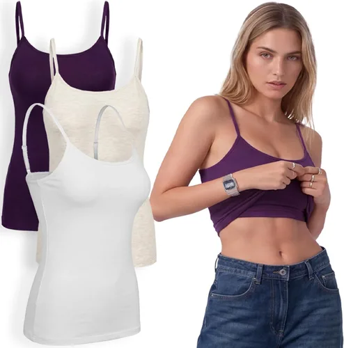 Vista 49 de Emmalise Camiseta de mujer con brasier integrado, soporte de tela sin varillas, camisola corta