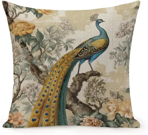 Vista 7 de Fundas de almohada chinoiserie verde turquesa floral y pájaro con cremallera de 16 x 16 pulgadas, fundas de almohada de lino para sofá, dormitorio