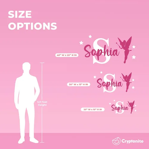Vista 4 de CRYPTONITE Calcomanías de vinilo personalizadas con nombre e inicial de Campanilla – Decoración de dormitorio de niña – Calcomanías de pared de A.