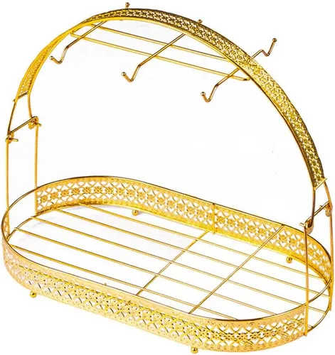 Vista 7 de Soporte para Tazas de Café - Estante de Hierro Forjado y Organizador de Platos - Estante de Secado y Almacenamiento con Escurridor para Encimera