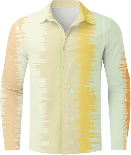Vista 3 de Camisas de bolos para hombre, camisa retro de manga larga con botones, camisa hawaiana de playa con estampado casual, camisa de lino Guayabera