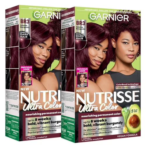 Vista 15 de Garnier Nutrisse Ultra Color - Crema nutritiva para el cabello, BR2, color borgoña intenso oscuro (Passion Fruit), tinte permanente para el cabello