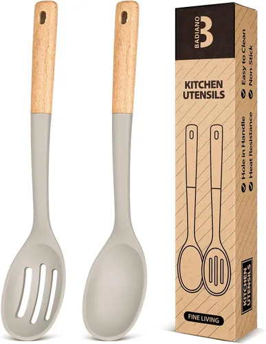 Vista 10 de Cucharas de cocina de silicona, excelentes para recoger guarniciones y servir guisos abundantes, de silicona mate libre de BPA, cuchara de servir
