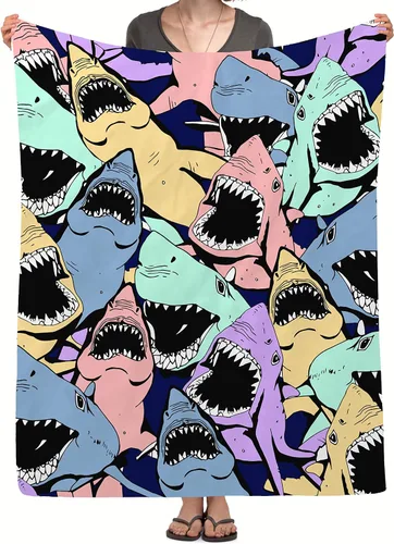Vista 11 de Manta de tiburón para regalo, manta de franela de forro polar de 40 x 50 pulgadas, suave, acogedora y ligera, mantas para sofá, cama, sofá de viaje