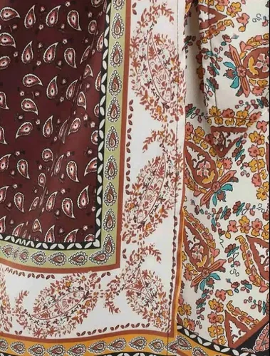 Vista 5 de ZAFUL Falda midi bohemia de cintura alta para mujer, falda sexy con abertura pareo, bandana con estampado de cachemira