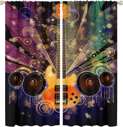 Vista 14 de Cortinas de música rock para adolescentes, tratamiento de ventana de guitarra electrónica para dormitorio, sala de estar, cortinas de ventana