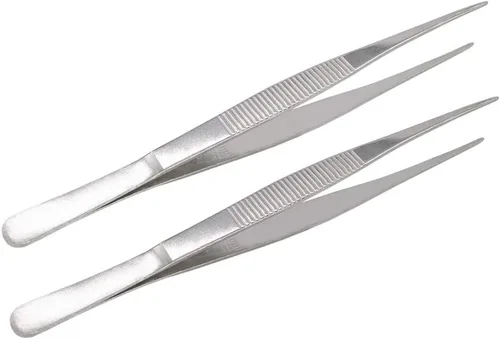 Vista 7 de Pinzas de acero inoxidable de 5 pulgadas con punta dentada recta, pinzas multiusos para reparación de manualidades, paquete de 2