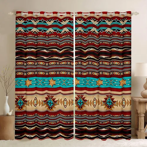 Vista 22 de Cortinas opacas de estilo bohemio occidental de 76 x 45 pulgadas, cortinas y cortinas de atrapasueños de vaca, cortinas del suroeste, cortinas