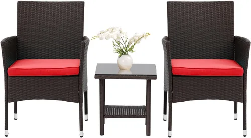 Vista 12 de PayLessHere Juego de 3 sillas de mimbre para patio, muebles de mimbre para exteriores, juego de bistró para patio trasero, porche, piscina, césped