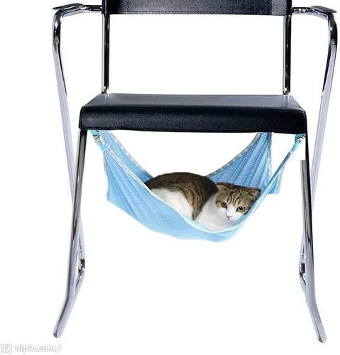 Vista 2 de Hamaca para gatos, hamaca de malla transpirable para mascotas, hamaca debajo de la silla, cuna para animales pequeños (grande)