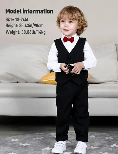 Vista 105 de A&J DESIGN Conjunto de traje de caballero para niños pequeños, 3 piezas, camisas, chaleco y pantalones