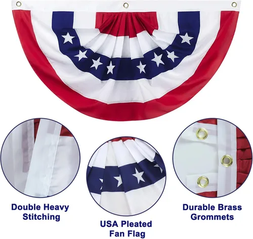 Vista 4 de Motiloo Bandera de abanico plisada de Estados Unidos, 2 x 4 pies, bandera patriótica de Estados Unidos con medio abanico para decoración del 4