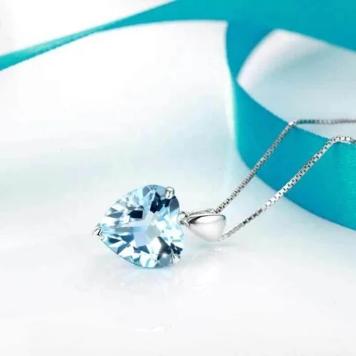 Vista 5 de Colgante de topacio de cristal azul océano collar en forma de corazón de plata 925, Zinc, Topacio