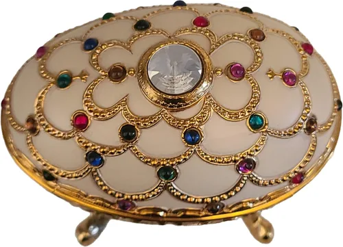 Vista 5 de Espléndido estilo Faberge huevo en forma de caja de música/caja de joyería con cristales austriacos de colores brillantes jugando castillos de hielo